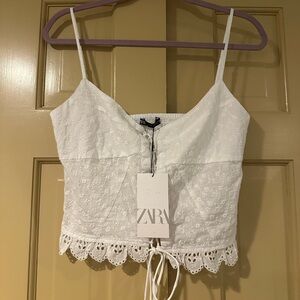Zara White Embellished Tie Front Camisole